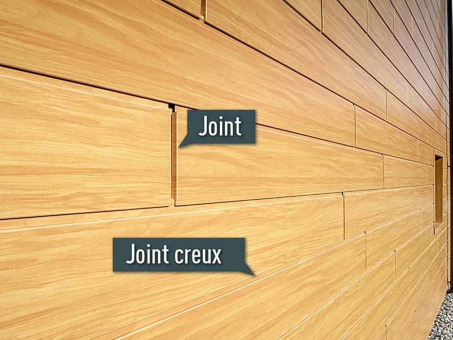 Représentation des Sidings couleur chêne naturel (imitation bois) avec le joint PREFA et le joint creux.