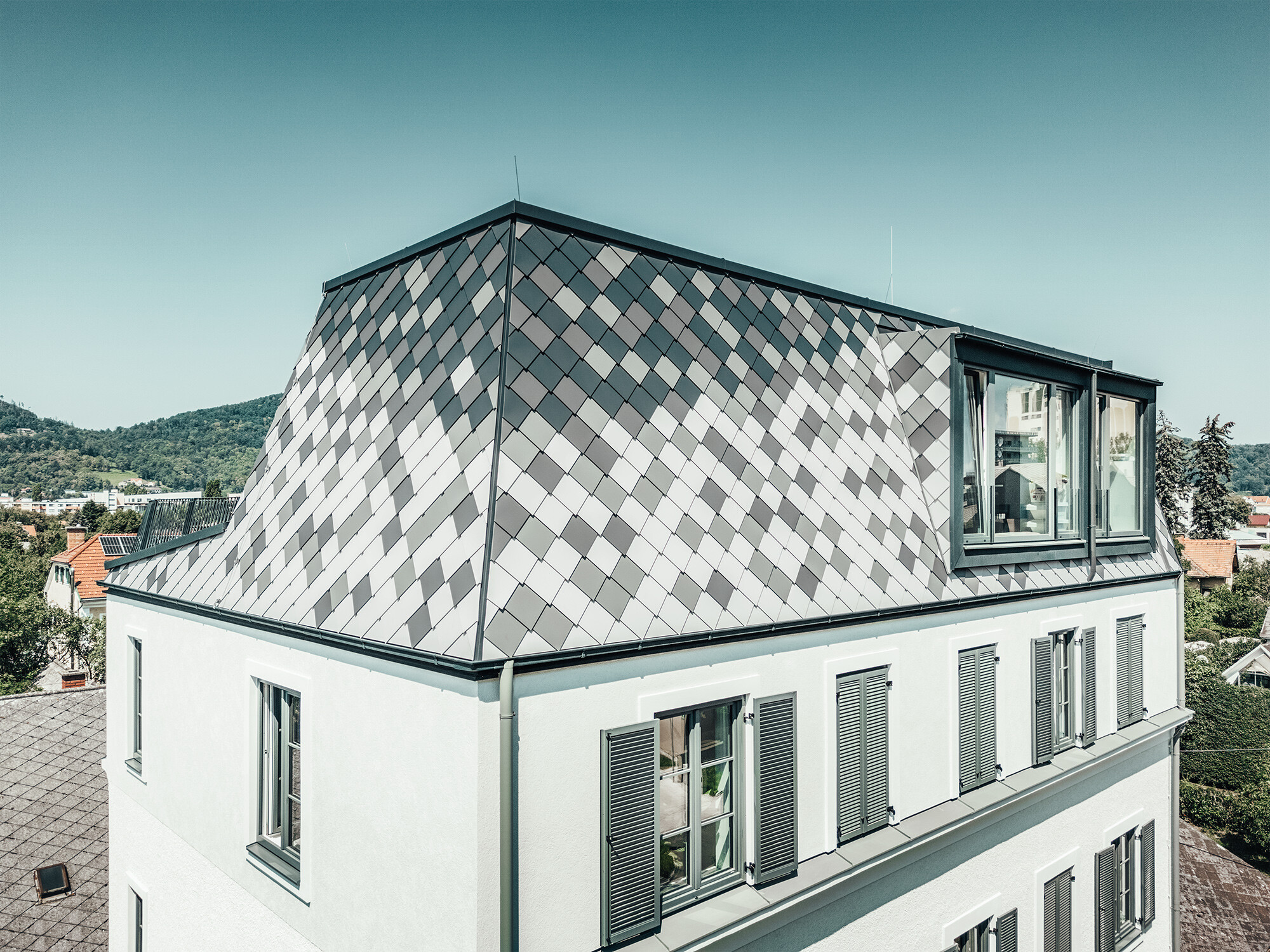 Ansicht des obersten Geschosses und des Dachgeschosses.